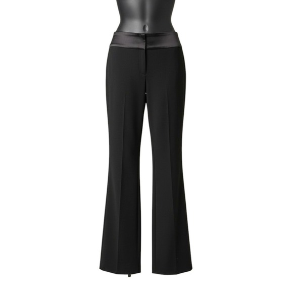 Cache Pants - Cache Womens Low Rise Tuxedo Satin Cummberbund Pants Size 2 Black Knit Stretch